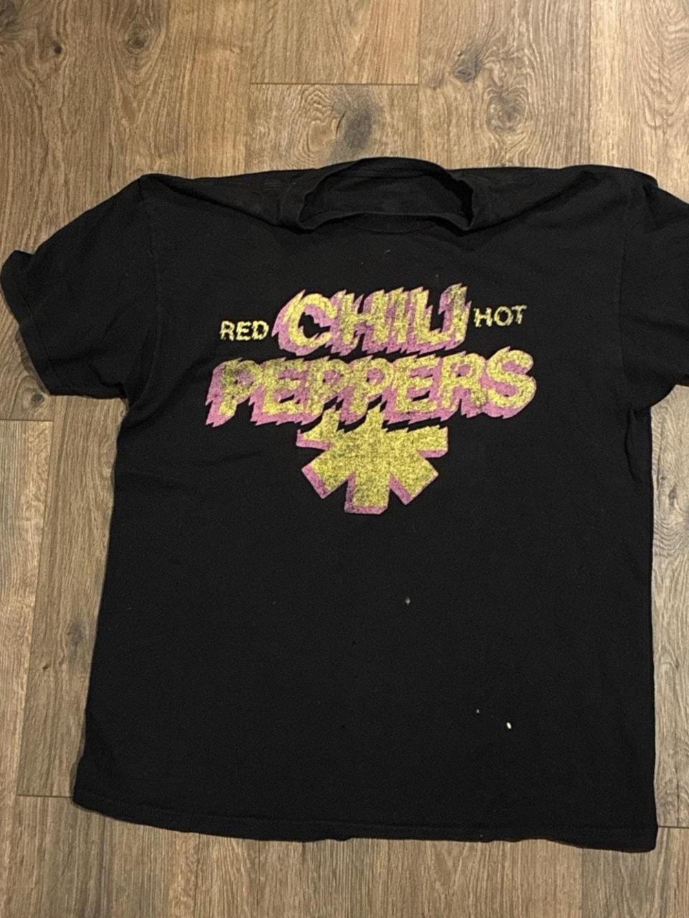 Target Black Red Chili Peppers Graphic Tee with Yellow and Pink Logo